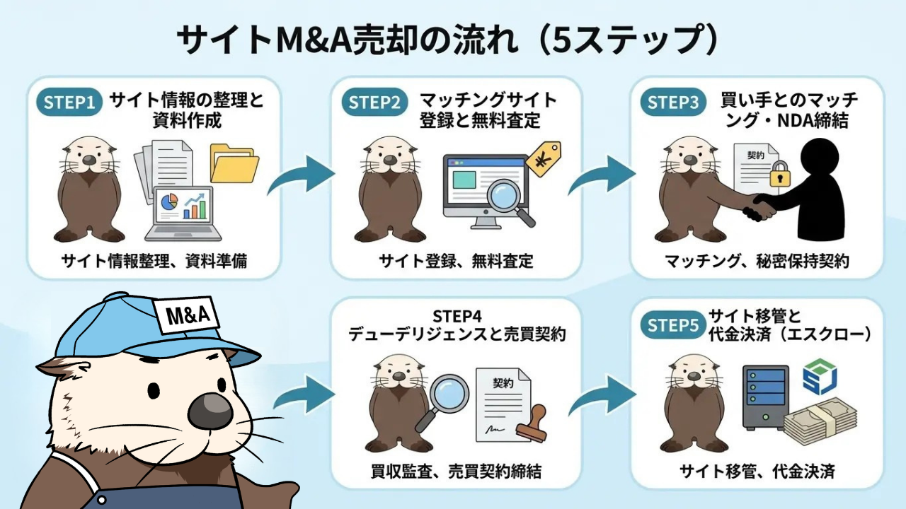 サイトM&A売却の流れを資料作成から決済まで5ステップで解説する図解