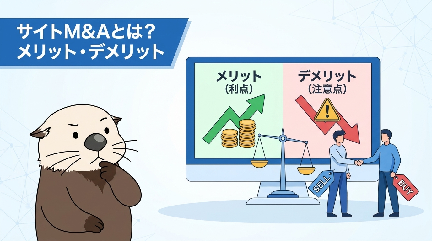 サイトM&Aの意味と売り手・買い手それぞれのメリット・デメリットを示す見出し画像