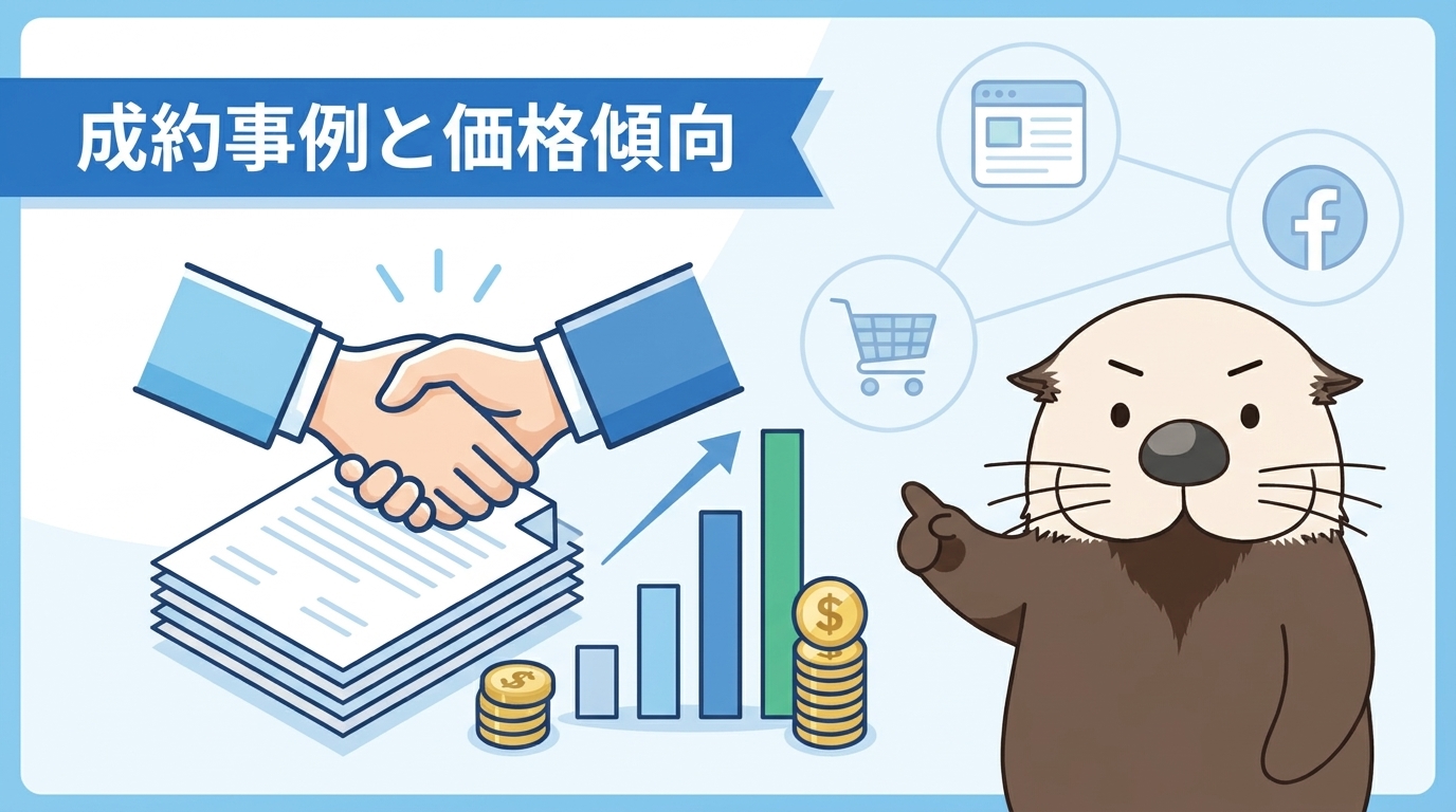 サイトM&Aのジャンル別・規模別の成約事例と価格傾向を示す見出し画像
