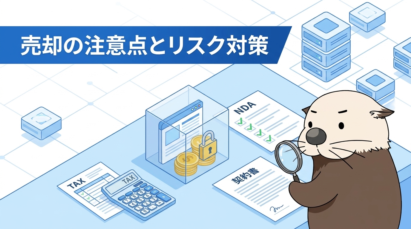 サイト売却で失敗しないための注意点とリスク対策を示す見出し画像