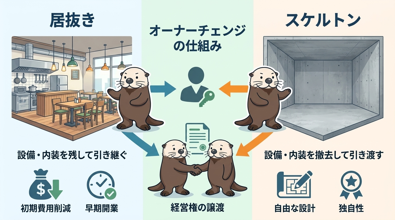 居抜きとスケルトンの違い/オーナーチェンジの仕組み
