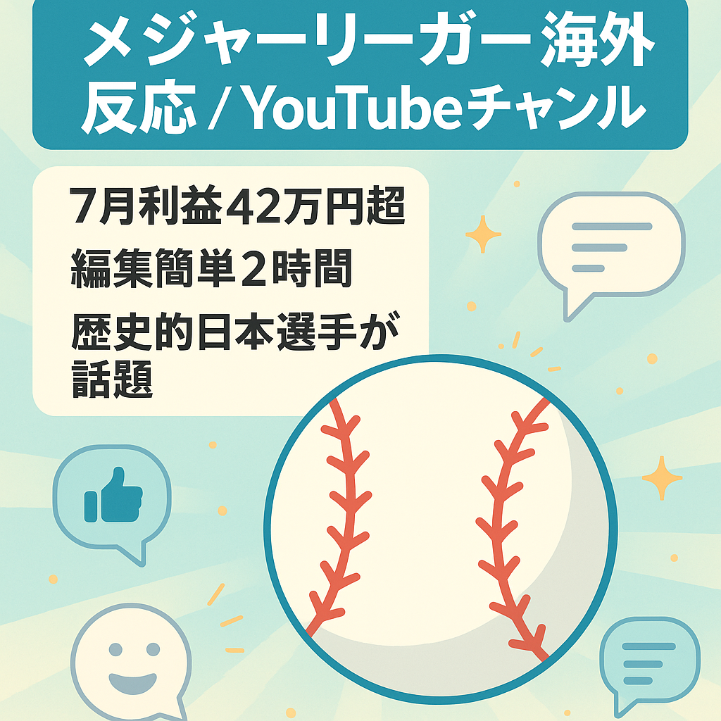 【7月利益42万円以上】メジャーリーガーの海外の反応 YouTubeチャンネル【登録者6000人以上/簡単編集作業時間2時間】