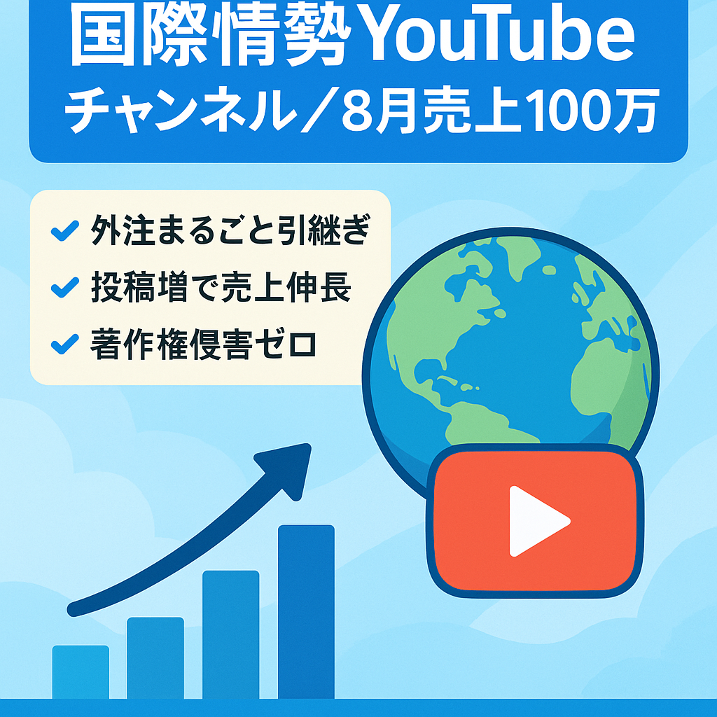 【8月売上100万】属人性なし国際情勢チャンネル「外注丸ごと引き継ぎ可」YouTubeチャンネル