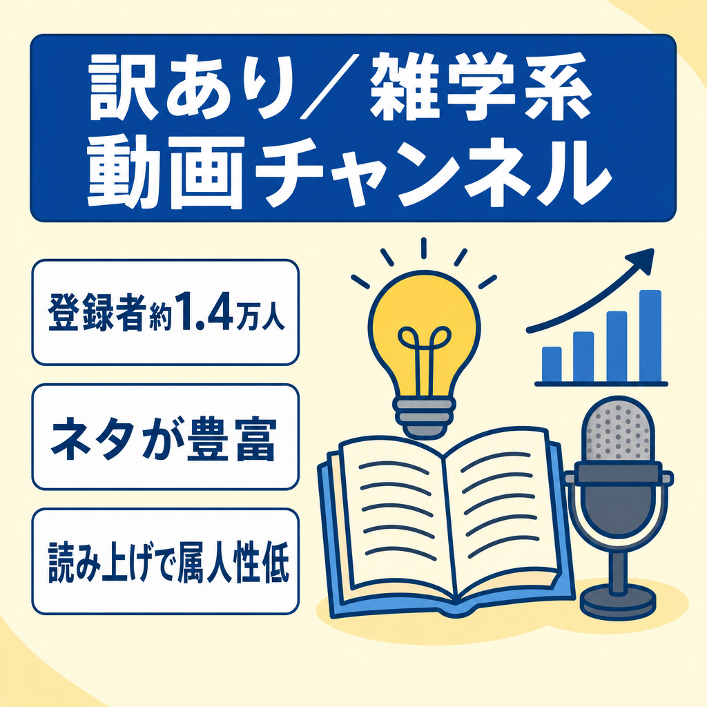 訳あり：【非属人 雑学系チャンネル】登録者数約1.4万人/ネタの豊富さと業務スキームの築きやすさが強み！