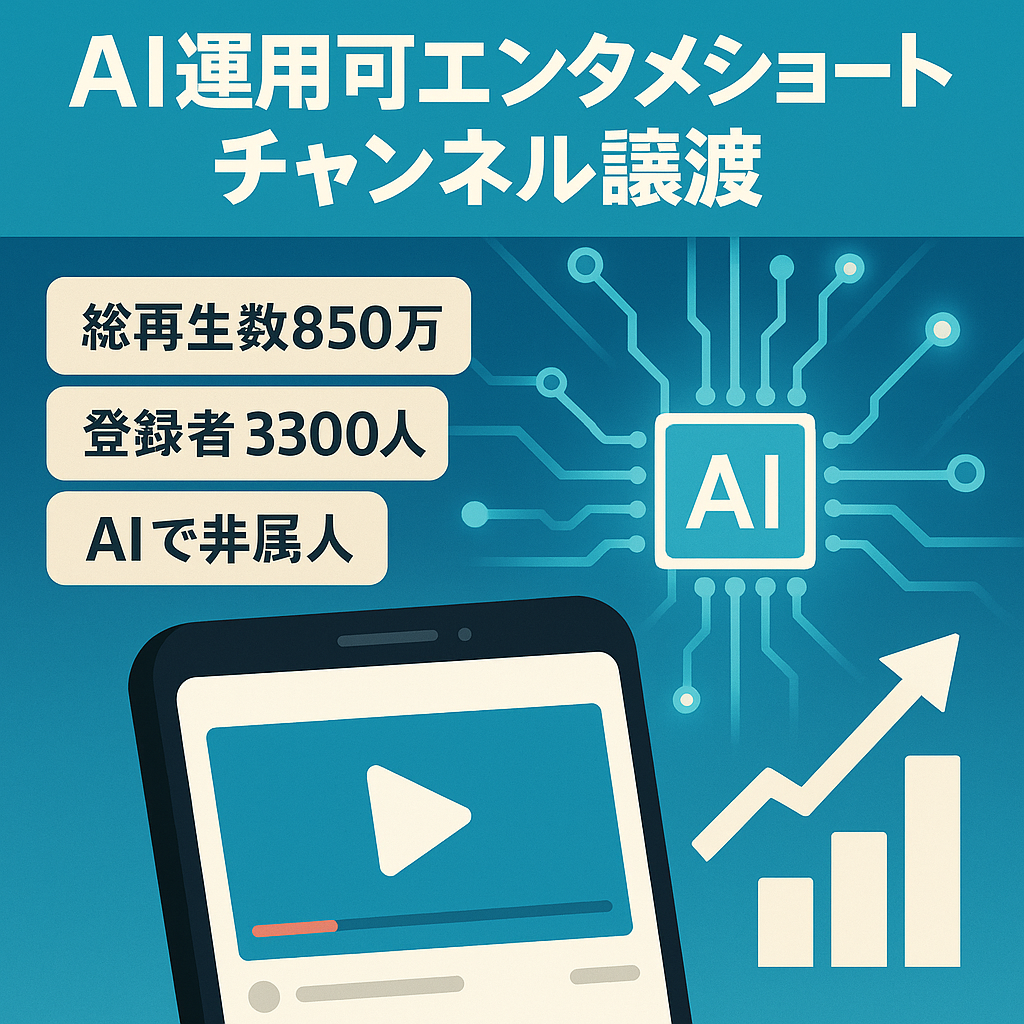 【総再生数850万再生・登録者3300人超】AI 運用できるエンタメショートチャンネル譲渡【収益化目前・非属人・即運営化】