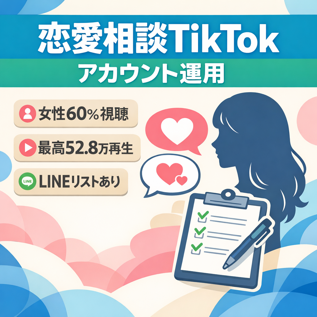 恋愛相談が来るTikTok｜女性6割｜最高52.8万再生｜LINEリストあり