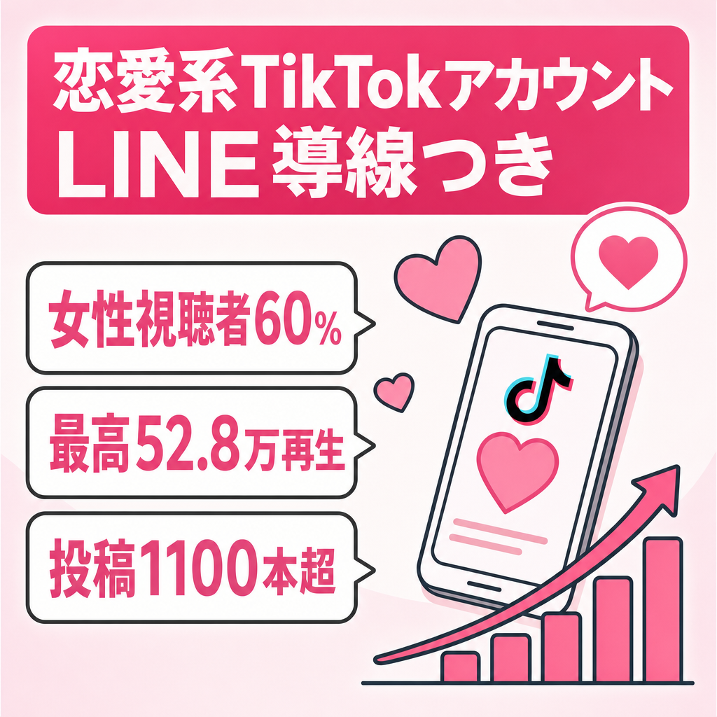 女性6割｜恋愛ジャンルTikTok｜最高52.8万再生｜LINE導線構築済み