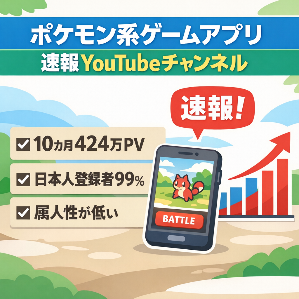訳あり：【過去10カ月で424万PV獲得！！】ポケモン系ゲームアプリの速報チャンネル