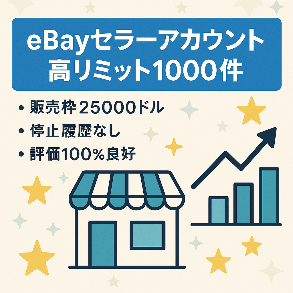 ebayセラーアカウント　2020年11月作成　［販売リミット1000件／25000ドル（250万円以上）]