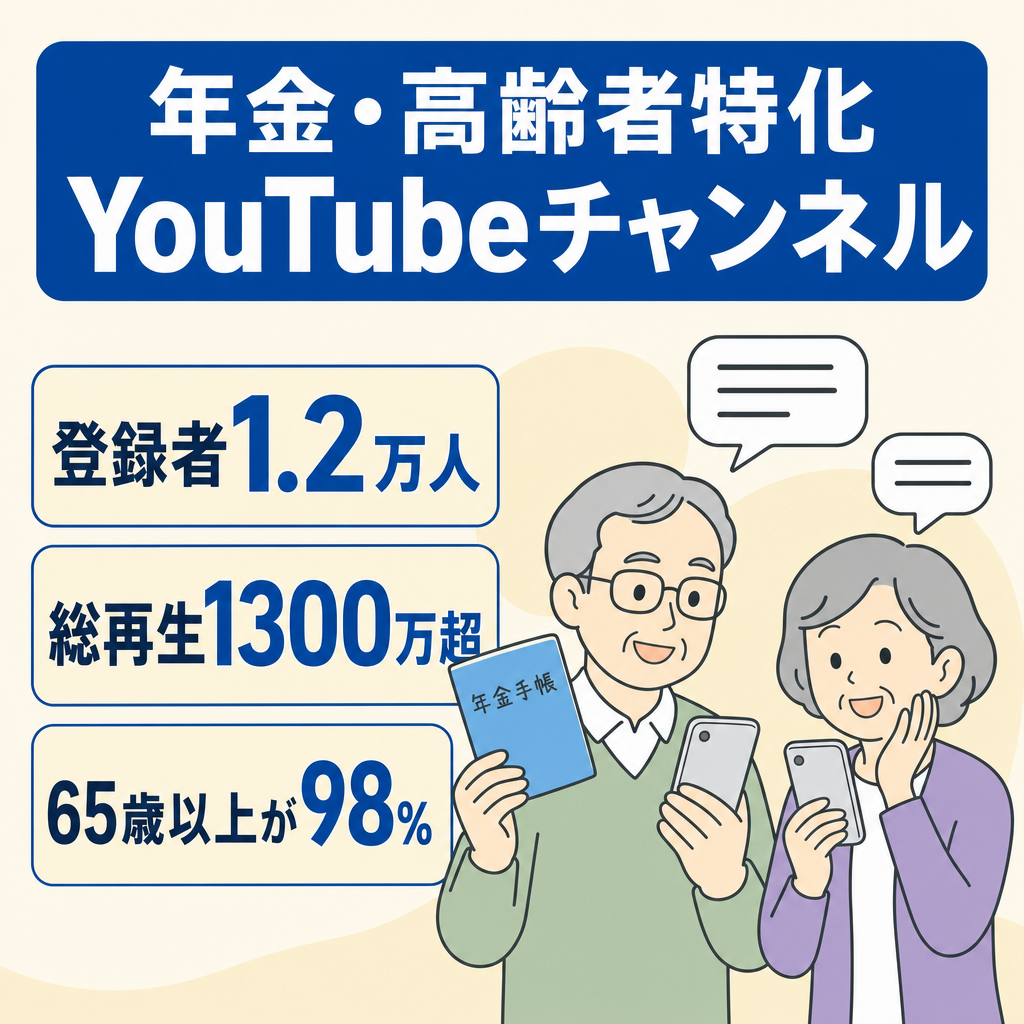 〖登録者約1.2万人・非属人性〗総再生数1300万超！視聴者95%以上が65歳以上！年金/高齢者特化YouTube