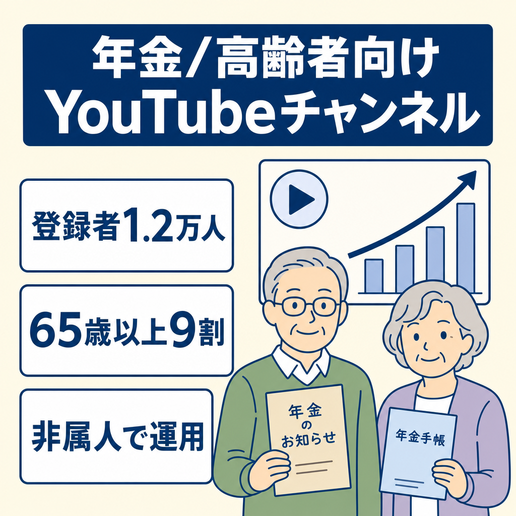 〖登録者約1.2万人・非属人性〗総再生数1300万超！65歳以上が9割！年金/高齢者特化YouTube