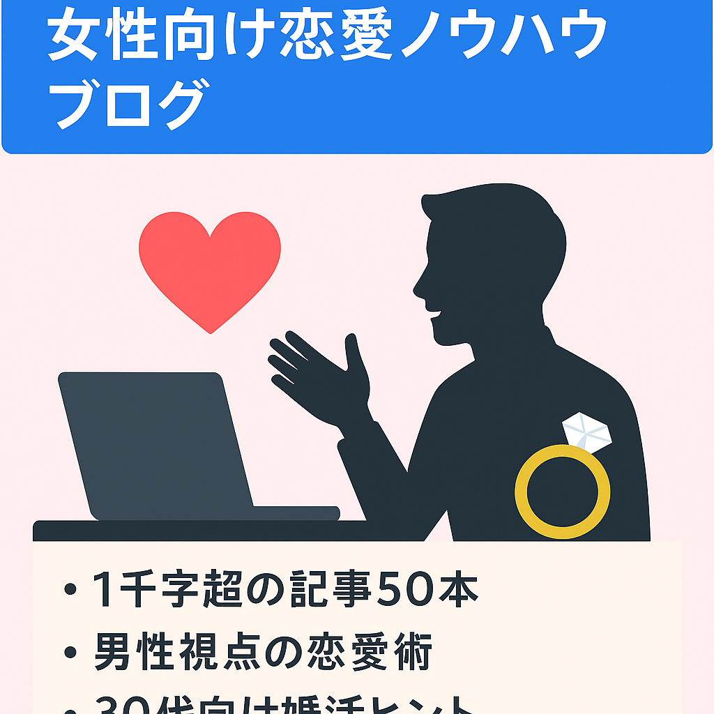【女性向け恋愛ノウハウブログ】30代前後の婚活中の女性に向けた恋愛のやり方を紹介した男性目線での恋愛術です。
