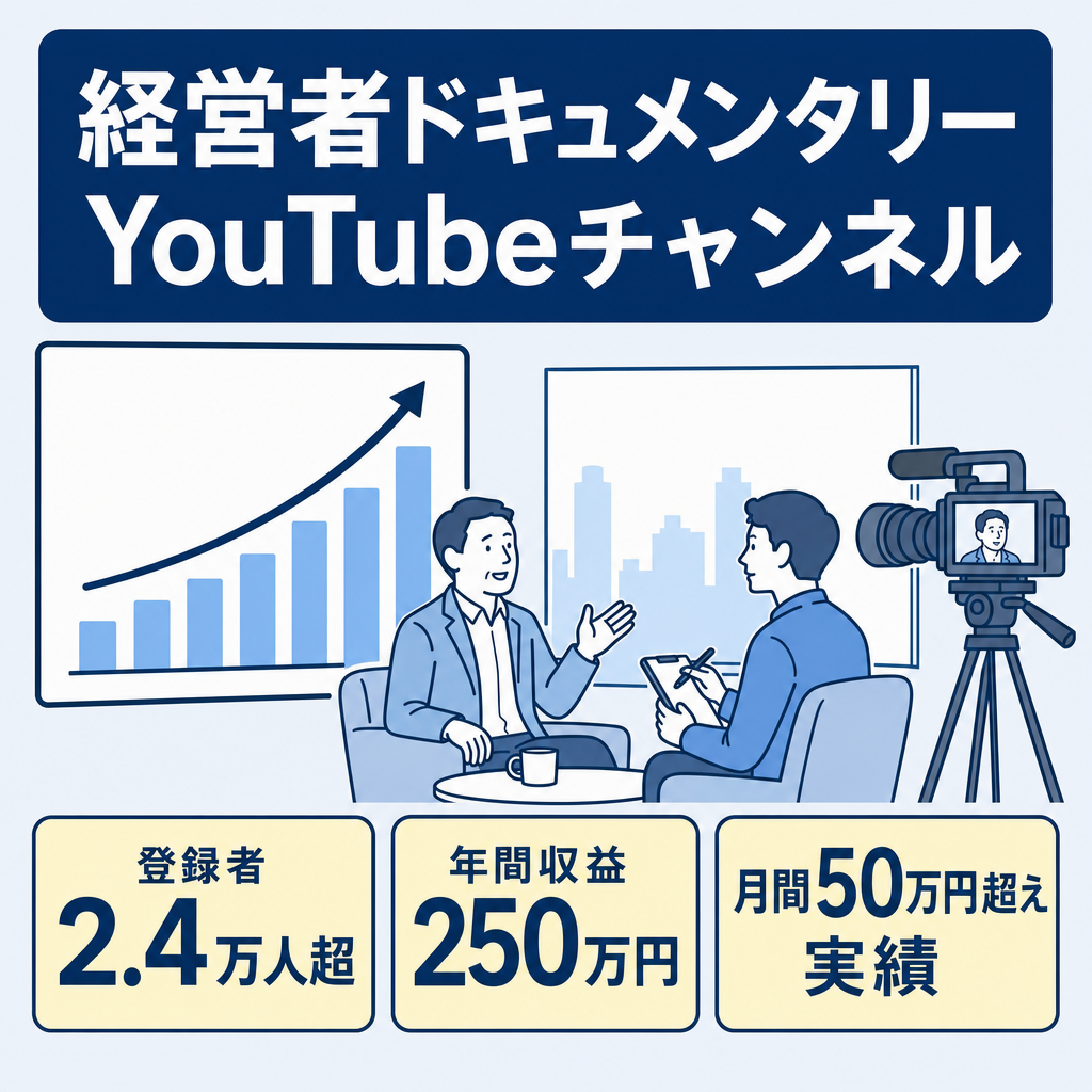【登録者2.4万人/年間収益250万円】高単価・ストック型の経営者ドキュメンタリーYouTubeチャンネル