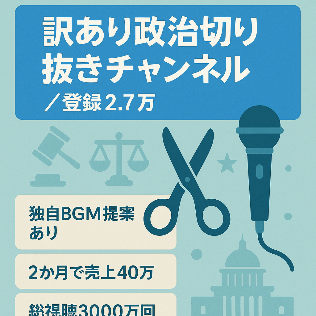 【チャンネル登録者2.7万人↑訳あり･値下げ交渉歓迎】2023年9月運営開始の政治系切り抜きチャンネル
