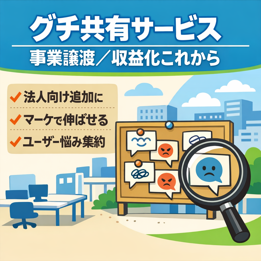 【価格交渉可】グチの書き込み共有サービスの事業譲渡 ─ 収益化これから