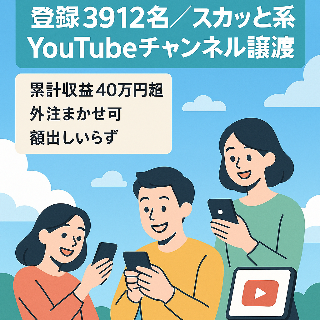 【チャンネル登録者3,912名/過去合計収益40万円以上】顔出し不要のスカッと系YouTubeのアカウント譲渡！【値段交渉歓迎！】