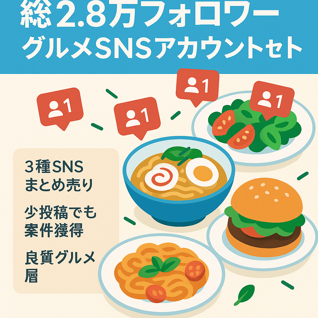 【総フォロワー2.8万人】グルメ専門Twitterアカウント/Instagram•TikTokもセット売り ※属人性ナシ