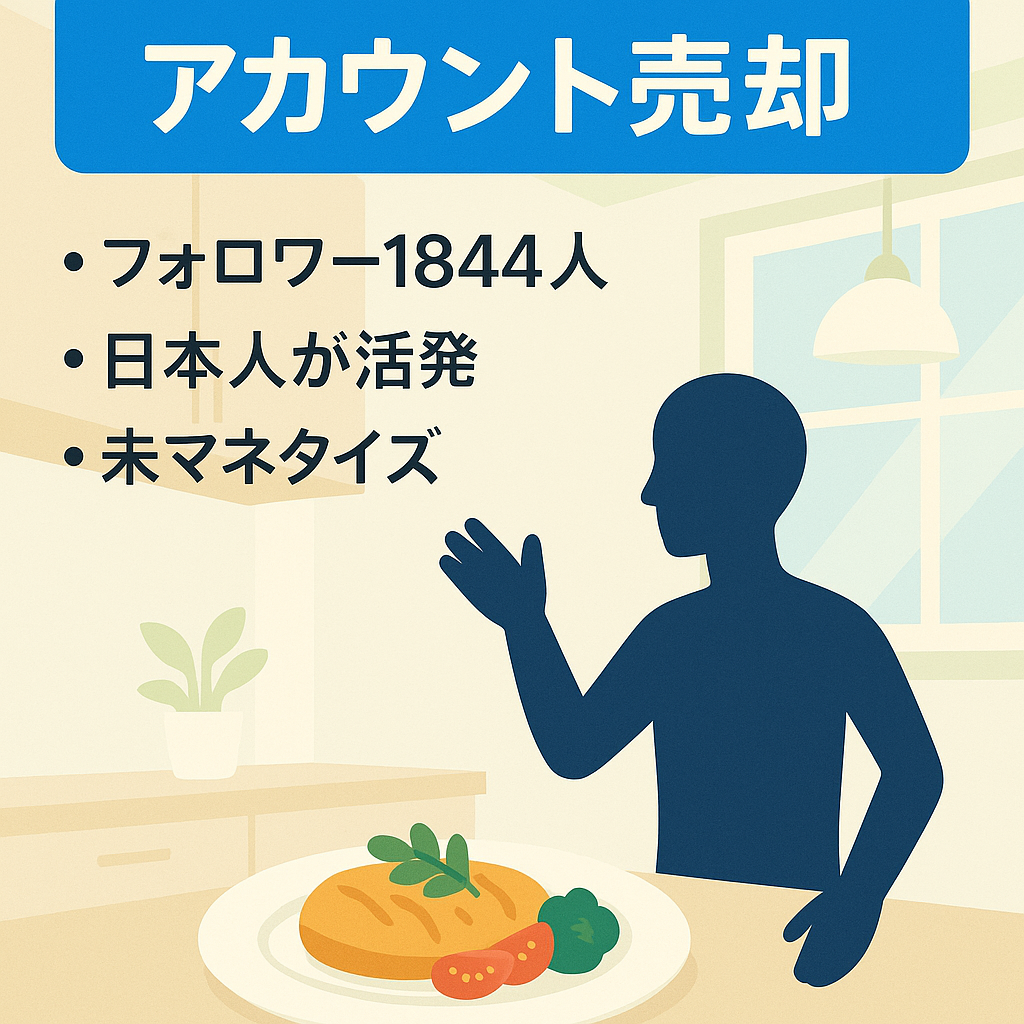 【レシピ系リポストアカウント】フォロワー1844人！アクティブユーザー！未マネタイズアカウント！