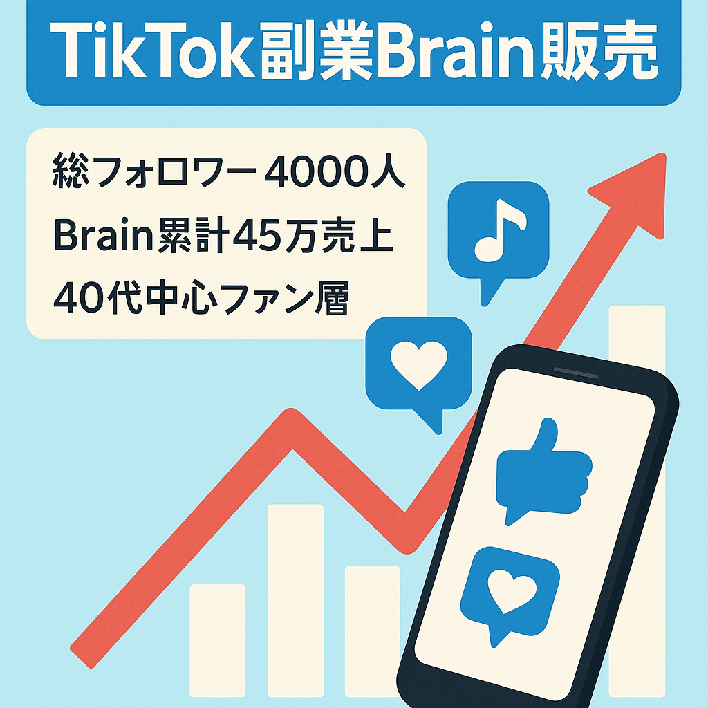 【SNS総フォロワー4000人】TikTokノウハウのBrain販売で計45万円収益化/月数十万のマネタイズも可能！