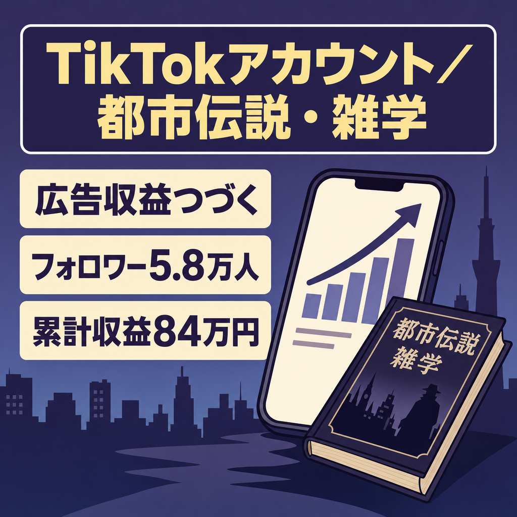 訳あり：都市伝説・雑学ジャンル｜ SNS総フォロワー5.8万人｜最高月収16万円｜累計84万円