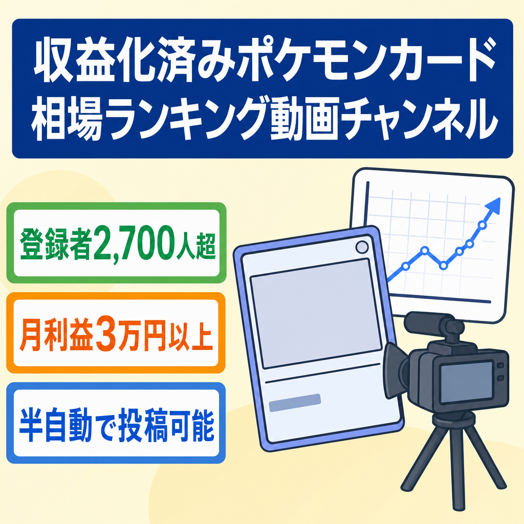 【収益化済み・登録者2700人超え・利益月3万以上】半自動で投稿可能なポケカ相場ランキング動画チャンネル