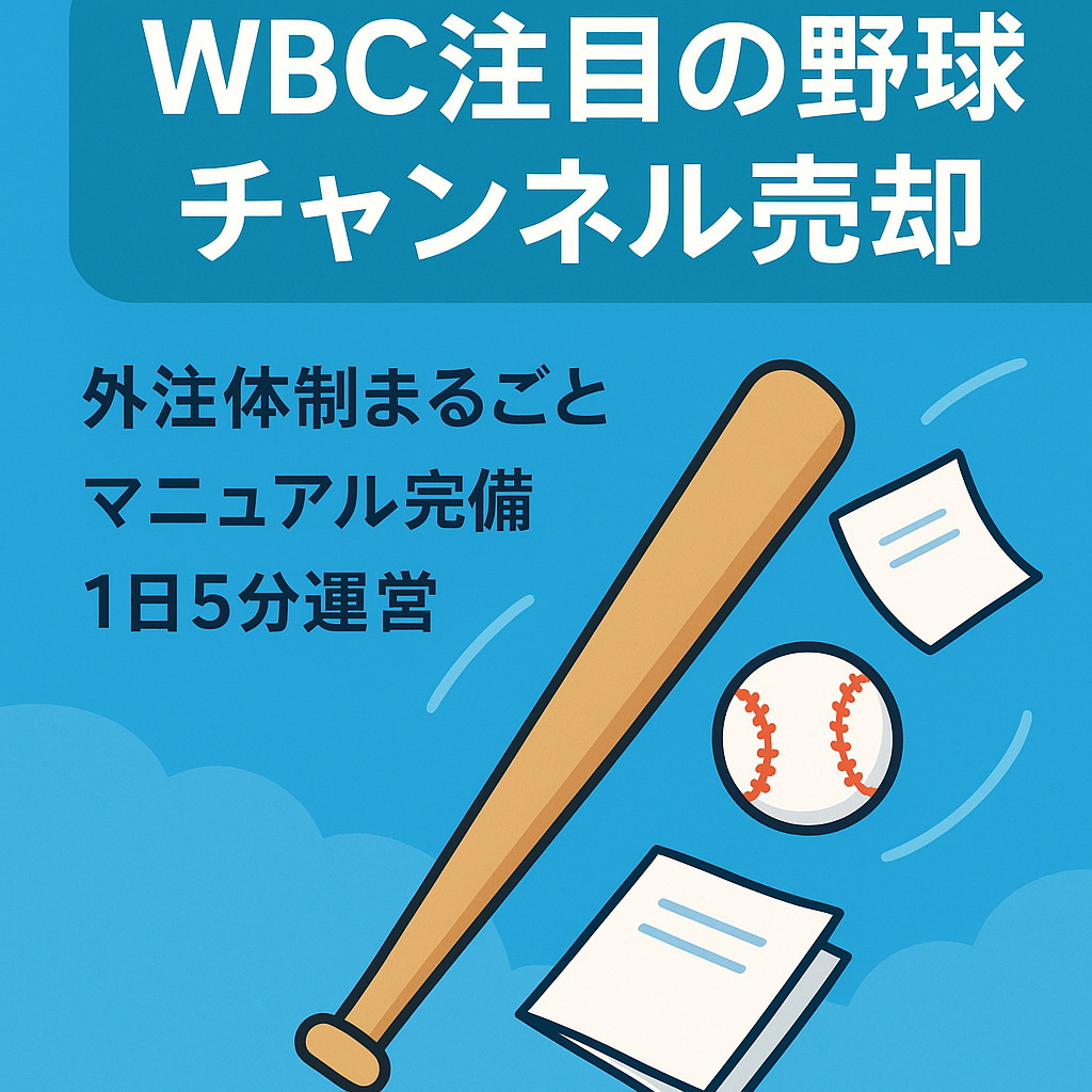 【WBC前注目の野球チャンネル】運営者作業1日5分・外注引き継ぎOK・マニュアル豊富・運営委託も可能