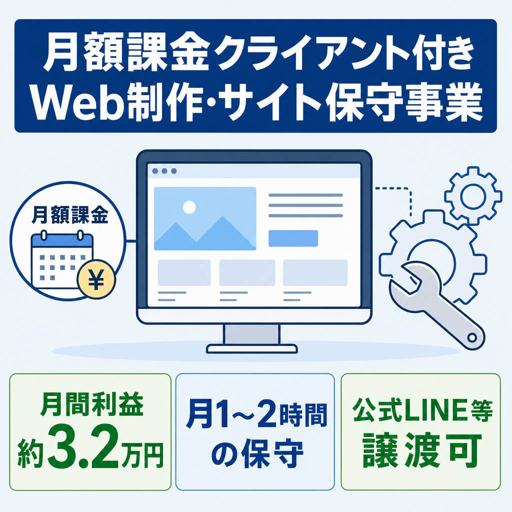 【Web制作・サイト保守】月額課金クライアント付き事業｜公式LINE・メンバーペイ譲渡可