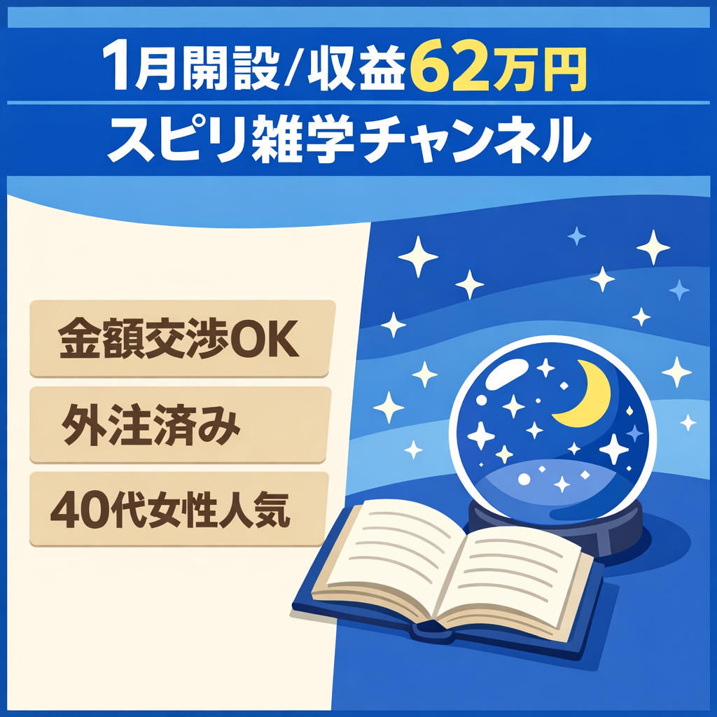 【金額交渉可能/1月開設で収益62万円/外注済み】スピリチュアル系雑学チャンネル