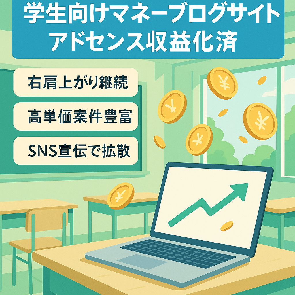【最終値下げ | 右肩上がり2年間ほぼほったらかし | アドセンス収益化済み】学生に向けた、お金を軸にしたブログサイト
