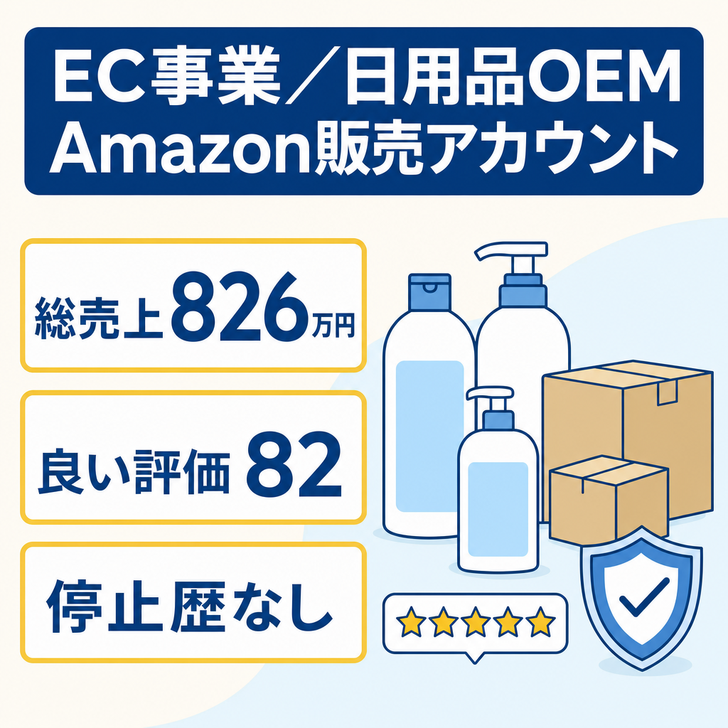 EC事業：【総売上約800万円】Amazon(日用品)OEM独自販売 評価⭐︎82 停止履歴なし