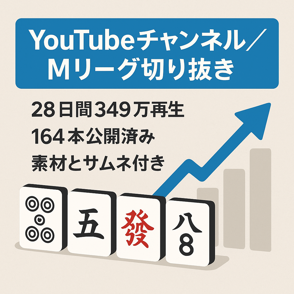 【訳あり】【3ヶ月で登録者約1500人】28日間の視聴回数349万！20代後半〜50代の広告単価が高い層がメイン【Mリーグ切り抜きチャンネル】