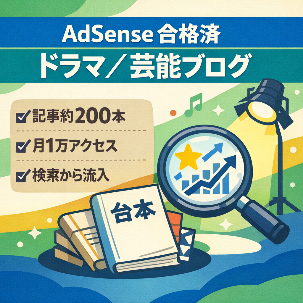 【AdSense合格済】ドラマ・芸能トレンドブログ｜記事200本｜月1万PV｜検索流入あり