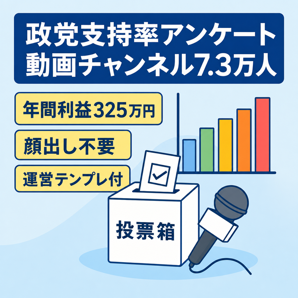 切り抜き：【登録者7.3万人】政党支持率アンケート専門YouTubeチャンネル｜年間利益325万円・運営テンプレート付