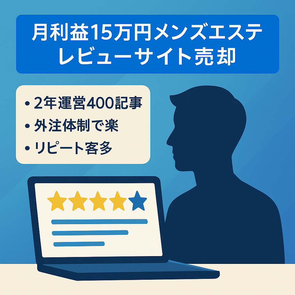 【高収益・月利益15万円・外注あり】メンズエステのレビューサイト売却