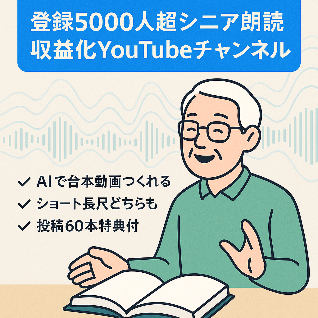 【特典あり！/登録者数5000人以上／収益化済み／AI作成】シニア向け朗読 YouTubeチャンネル