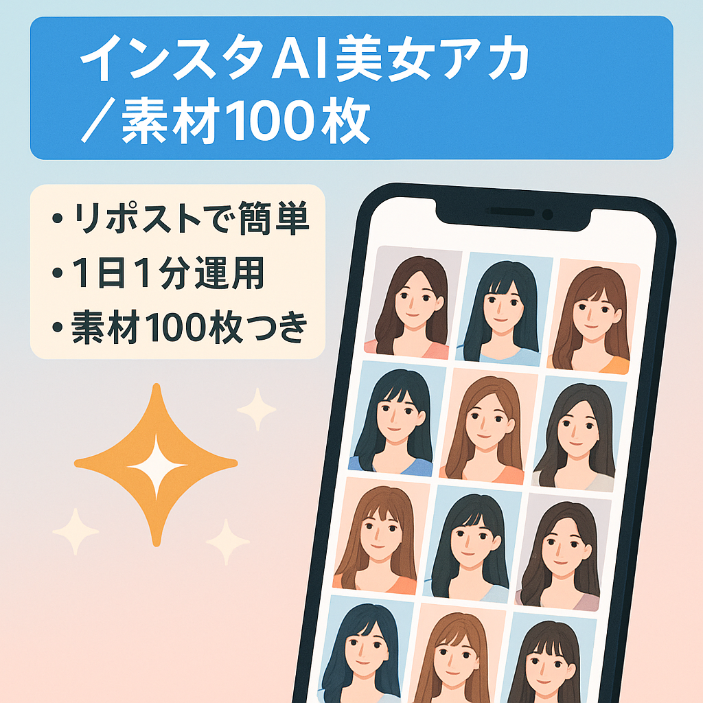 【人気のAI美女アカで副業◎初心者でもカンタン運営で収益化】リポストなので投稿が楽で1日1分だけ【有料会員サイト用の素材も100枚プレゼントでマネタイズ可能】
