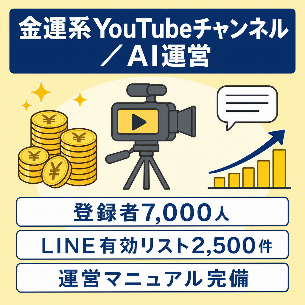 【登録者7,000人】金運系YouTube｜AI運営・完全マニュアル化・収益導線一式