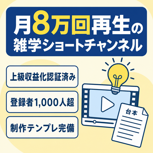 【収益化上級者認証済】月8万回再生・登録1,000人超 雑学ショートチャンネル