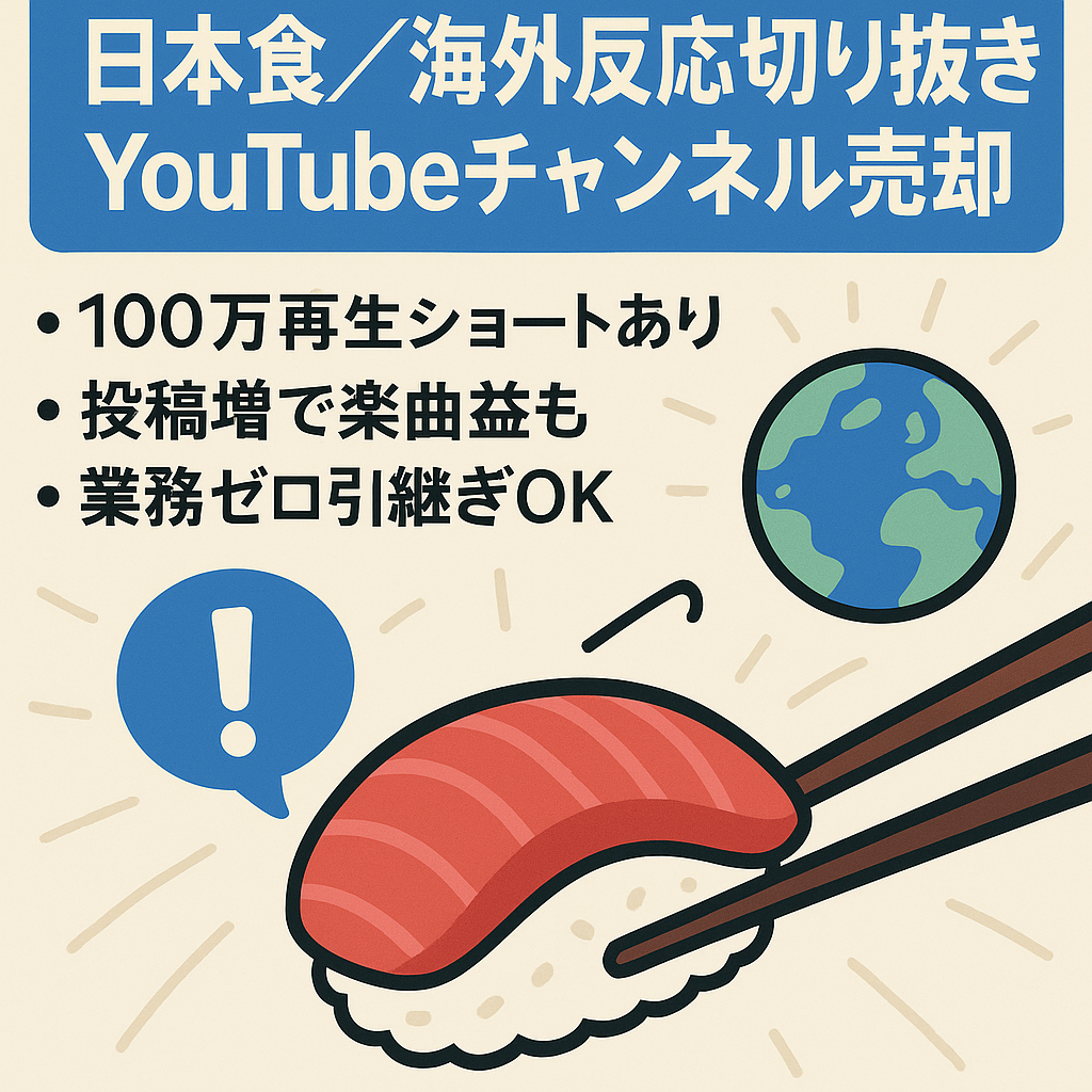 切り抜き：【海外の反応系】日本の食事の反応動画　ショート平均再生20万　早期売却希望