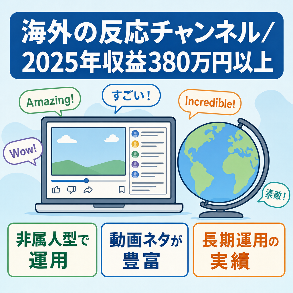 【2025年収益380万以上！】海外の反応系チャンネルとなります！2026度はすでに200万円を超えております！