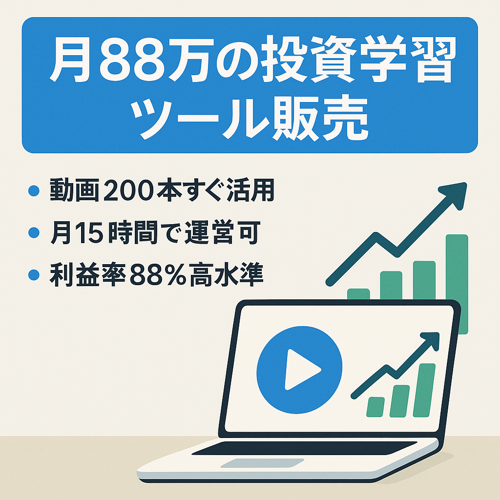 月88万・利益率88%の投資用学習ツール販売｜動画200本・即引渡可