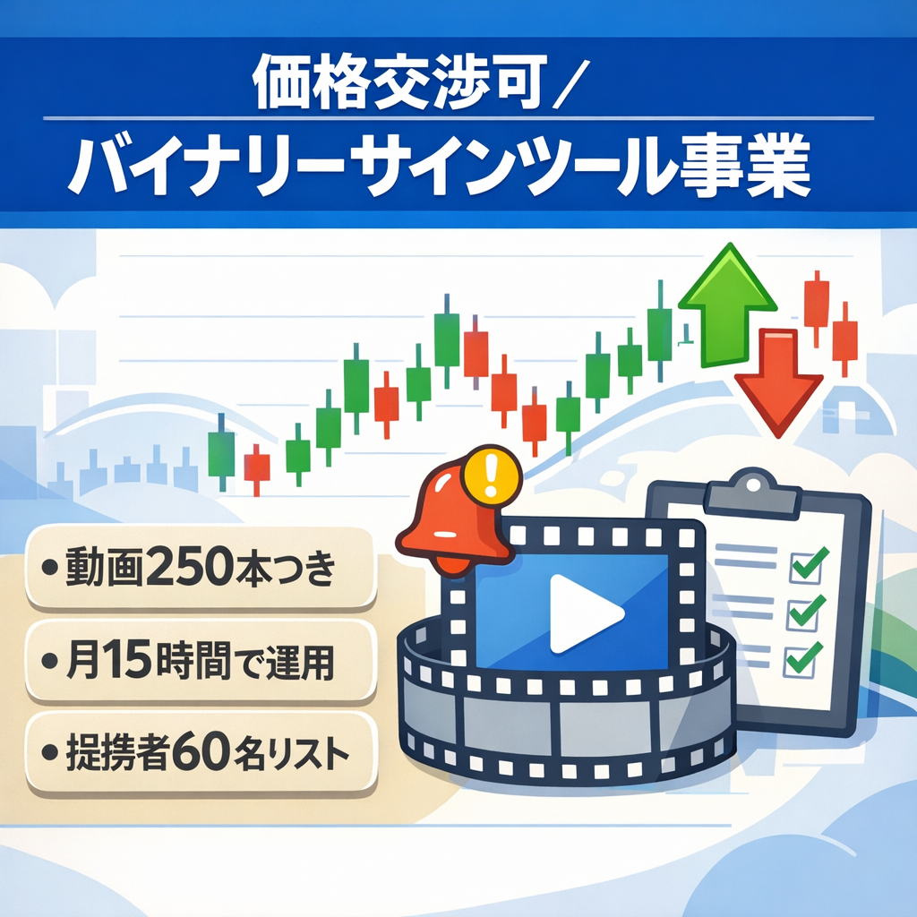 【価格交渉大歓迎】バイナリーオプション・サインツール販売事業｜動画250本・リスト譲渡