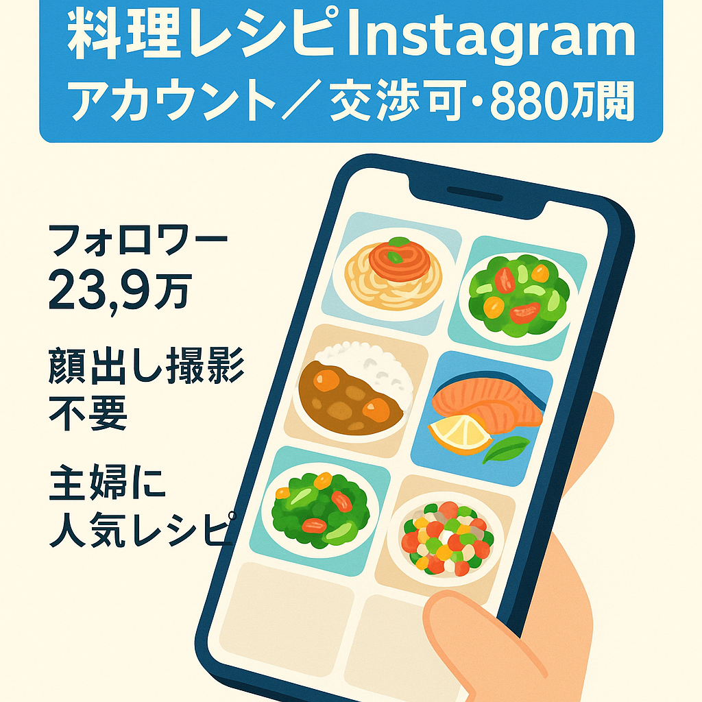 【金額交渉可能/月間880万view】フォロワー数23.9万以上料理・レシピInstagramアカウント(顔出しなし！/オリジナル＋リポスト運用)