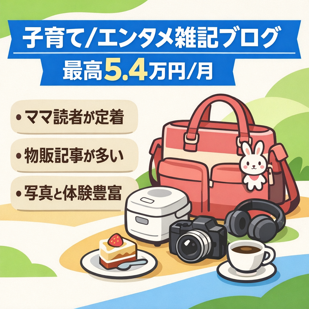 【過去1年実績 最高54,000円/月 28000PV/月】子育て＆エンタメ雑記ブログ【120記事/ SWELL】