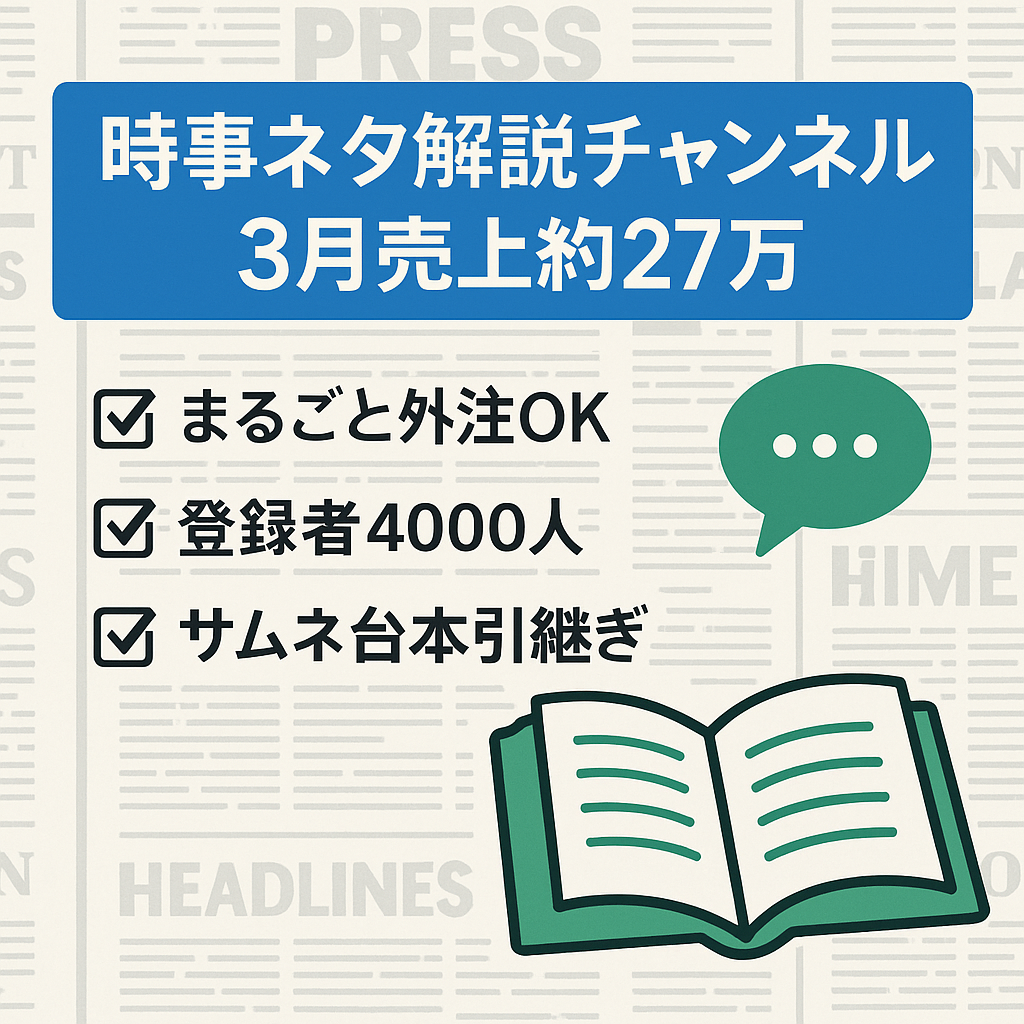 【3月/売上 約27万】時事ネタ系ゆっくり解説【登録者4000人/フル外注可】