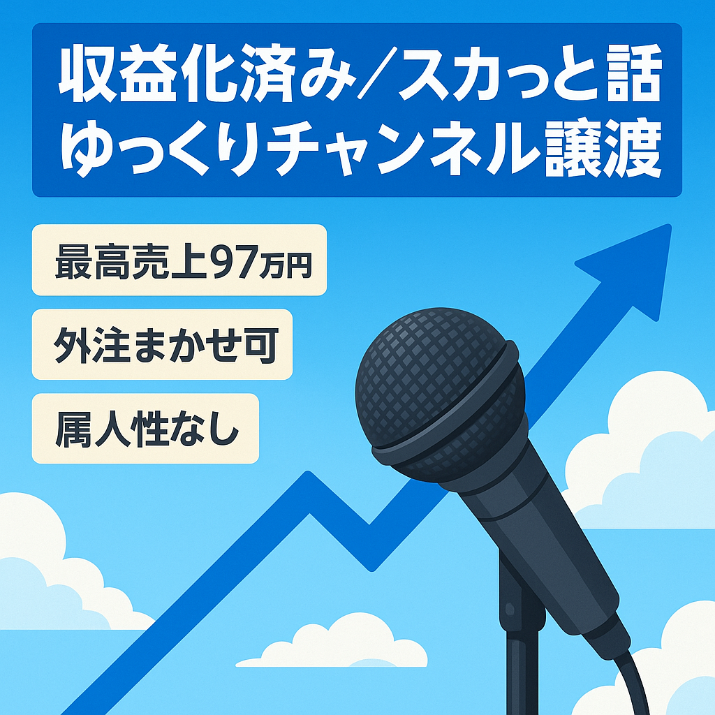 【月間最高売上97万円】収益化済み！スカっとする話のゆっくりチャンネルの譲渡【フル外注可能/属人性なし】