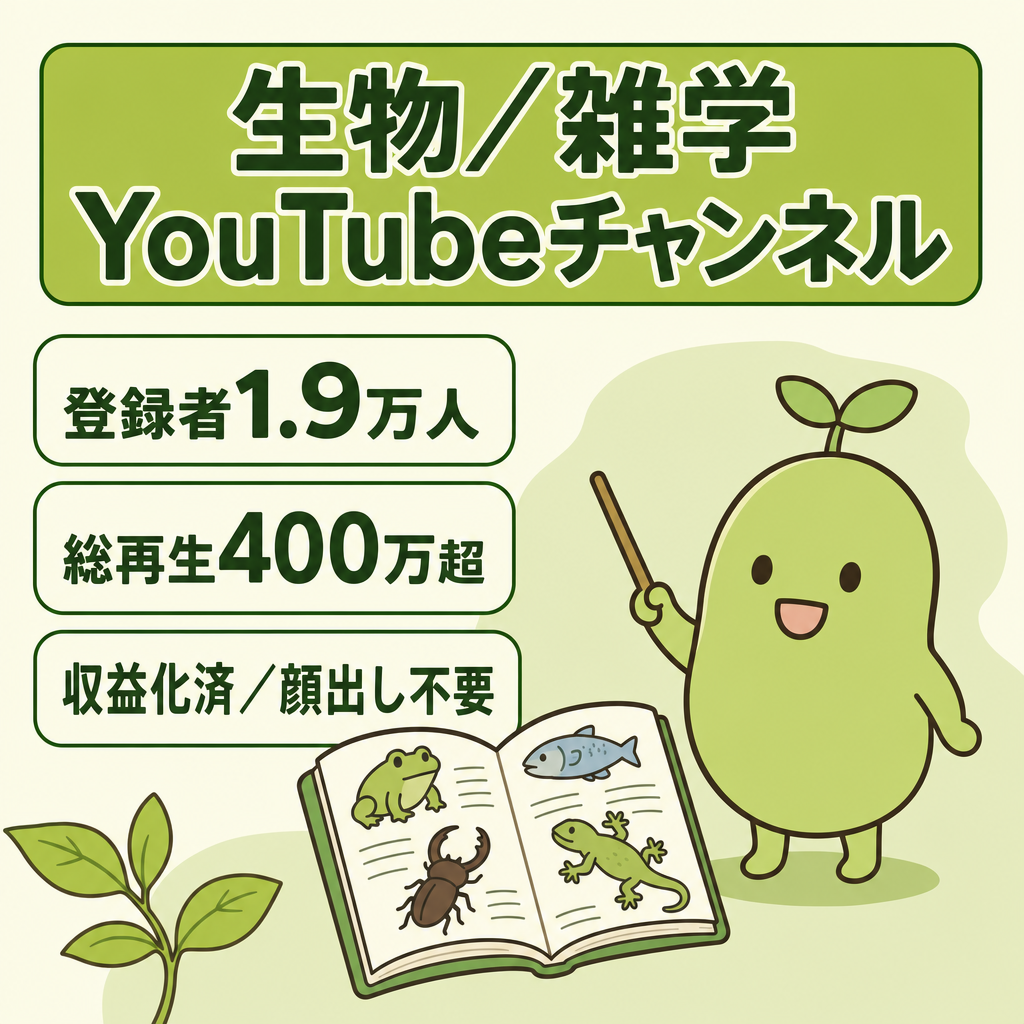 【YouTube登録者1.9万人】生物・雑学系｜総再生400万超｜顔出し不要ずんだもん系｜収益化済