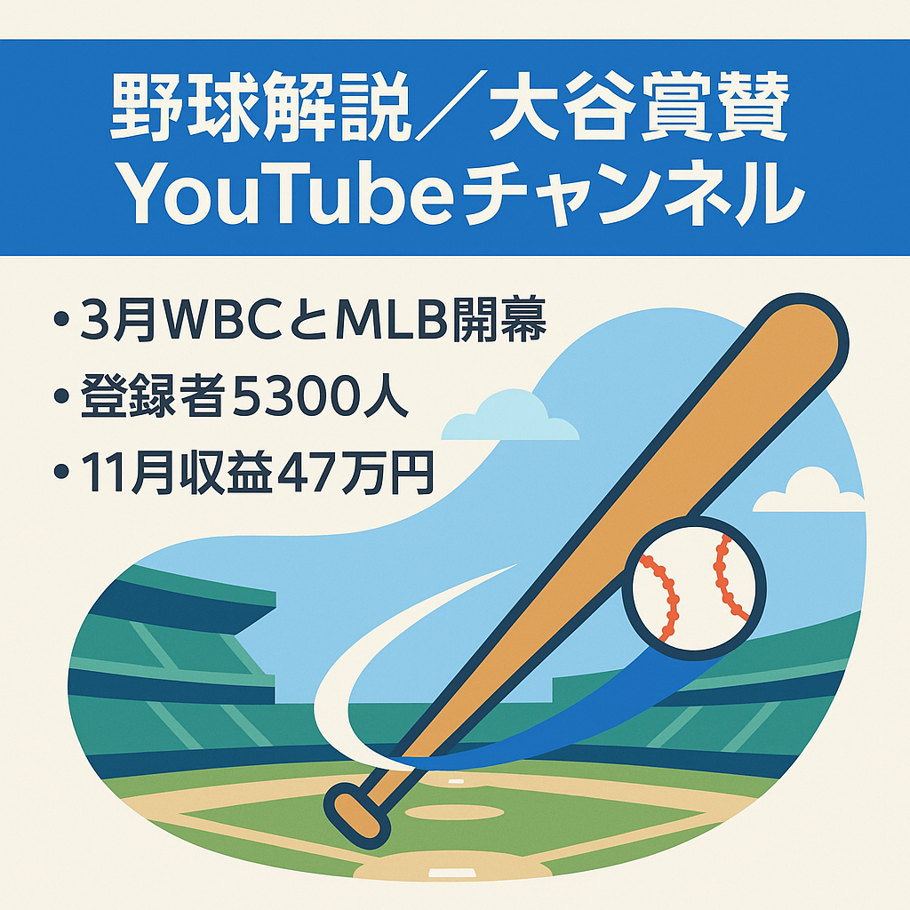 【3月WBC&MLBシーズン開幕/11月収益47万円】野球解説系・大谷翔平賞賛系YouTubeチャンネル