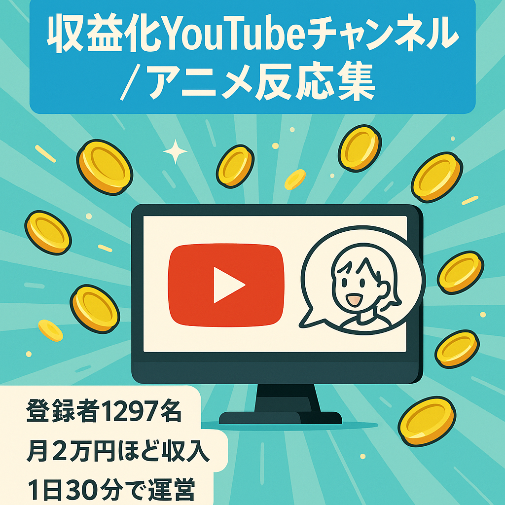 【収益化済み・チャンネル登録者1,297名】アニメ反応集！【顔出し不要/属人性なし】1日30分の作業で運営可能！【値段交渉歓迎！】