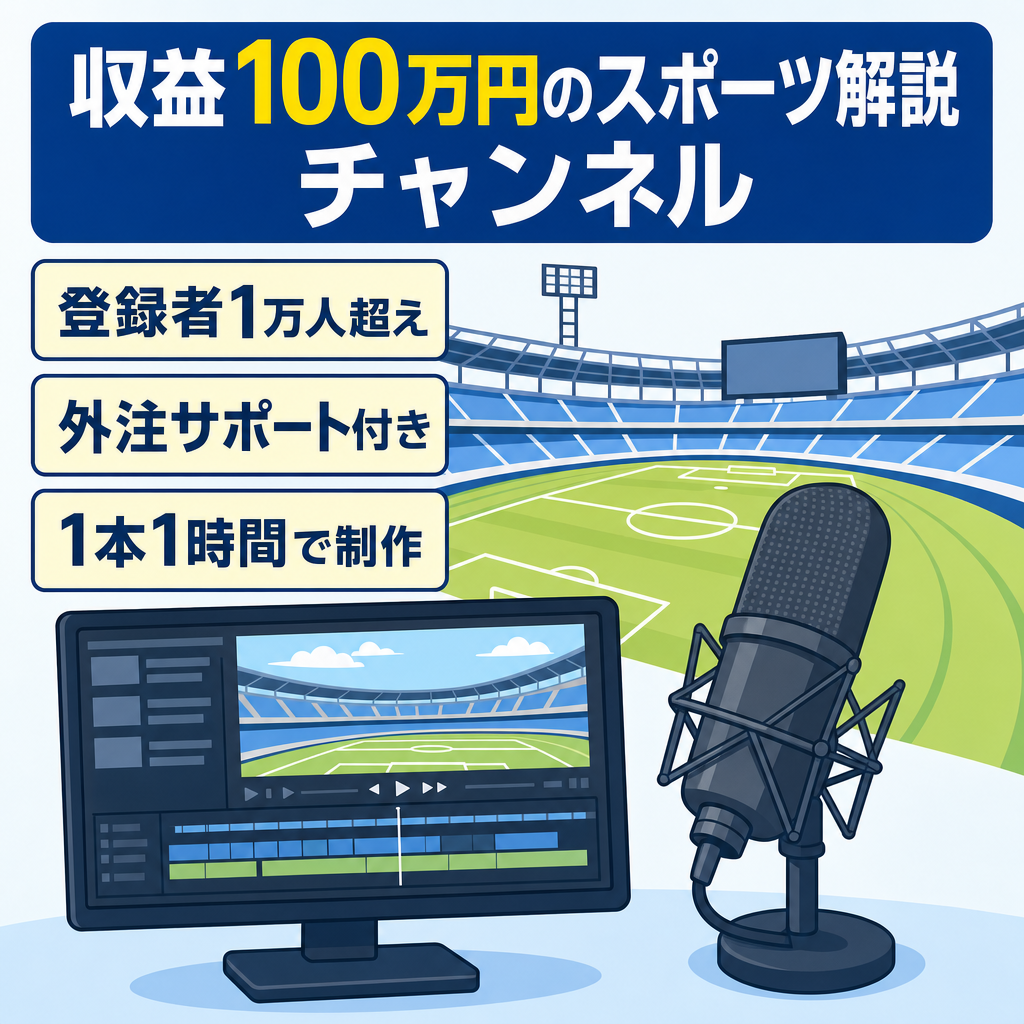 【収益100万円・登録者1万人超え】スポーツ解説チャンネル【外注・安心サポート付き】